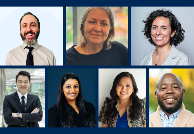 A grid of headshots of the seven alumni award winners