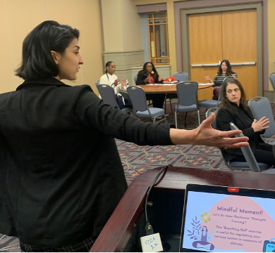 Teachers doing a mindfulness exercise together
