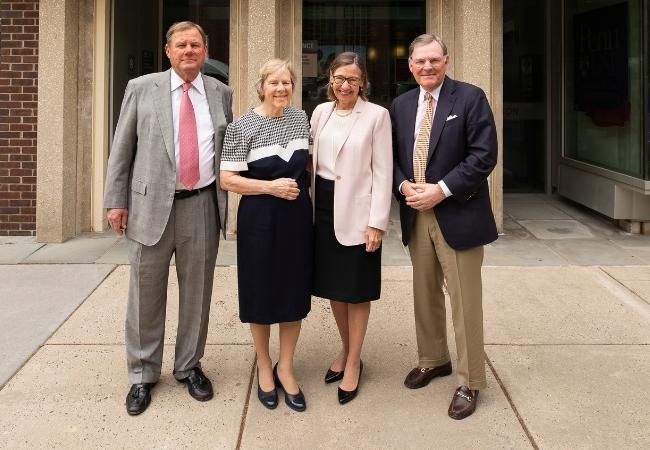 The McGraw siblings (L-R) Robert, Suzanne and Harold III with Penn GSE Dean Pam Grossman (second from right).