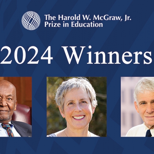Headshots of the three 2024 McGraw Prize in Education winners