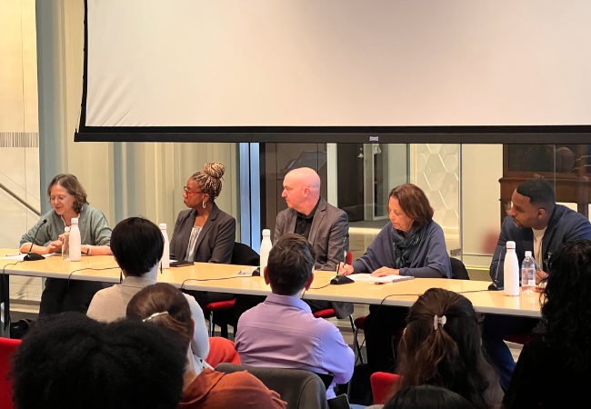 From left to right: Dr. Sigal Ben-Porath, Dr. Andrea Kane, Dr. Wayne Journell, Dr. Diana Hess, and Mr. Art Worrell during the panel discussion.